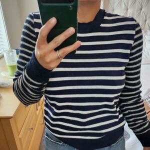 Navy Blue and White Striped Sweater